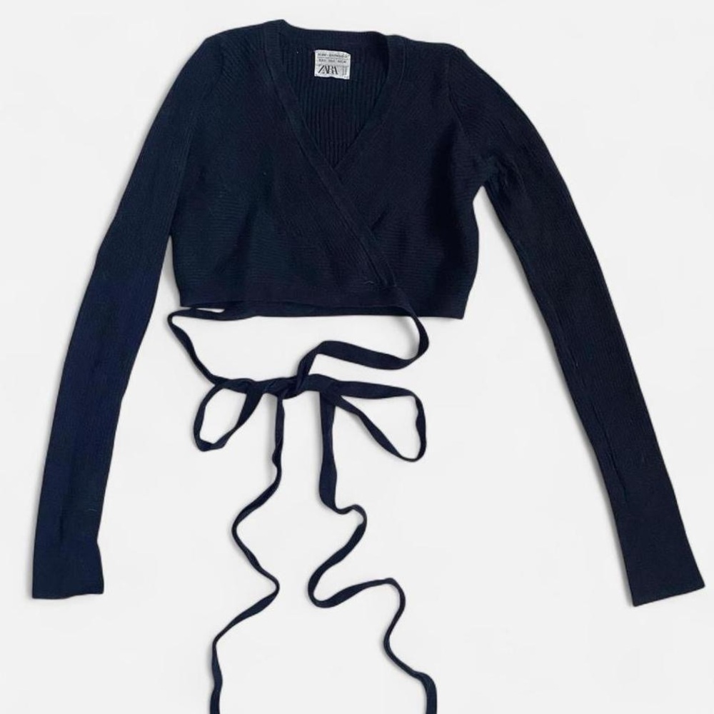 Zara knit black ballerina wrap croptop sweater